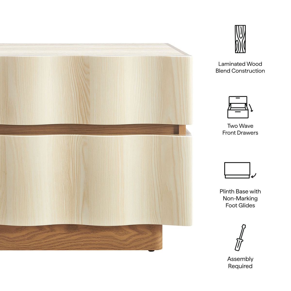 Isola 2 Drawer Nightstand - White Light Oak