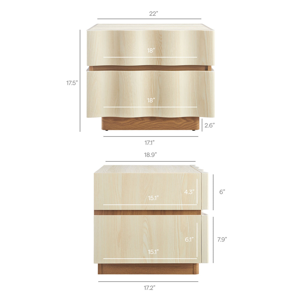 Isola 2 Drawer Nightstand - White Light Oak