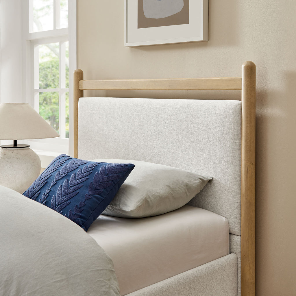 Ginny Twin Size Platform Bed Frame - Light Oak Heathered Ivory