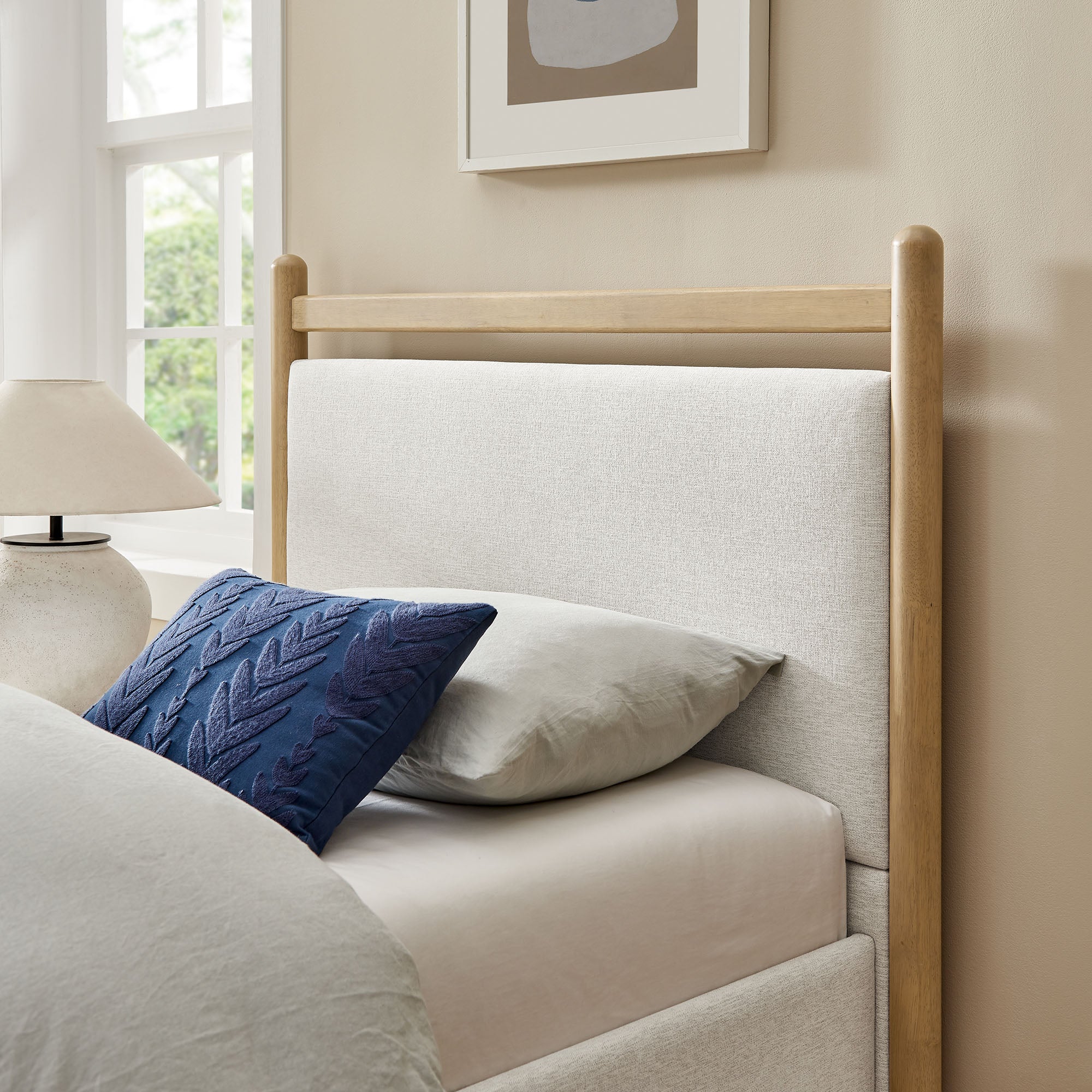 Ginny Twin Size Platform Bed Frame - Light Oak Heathered Ivory