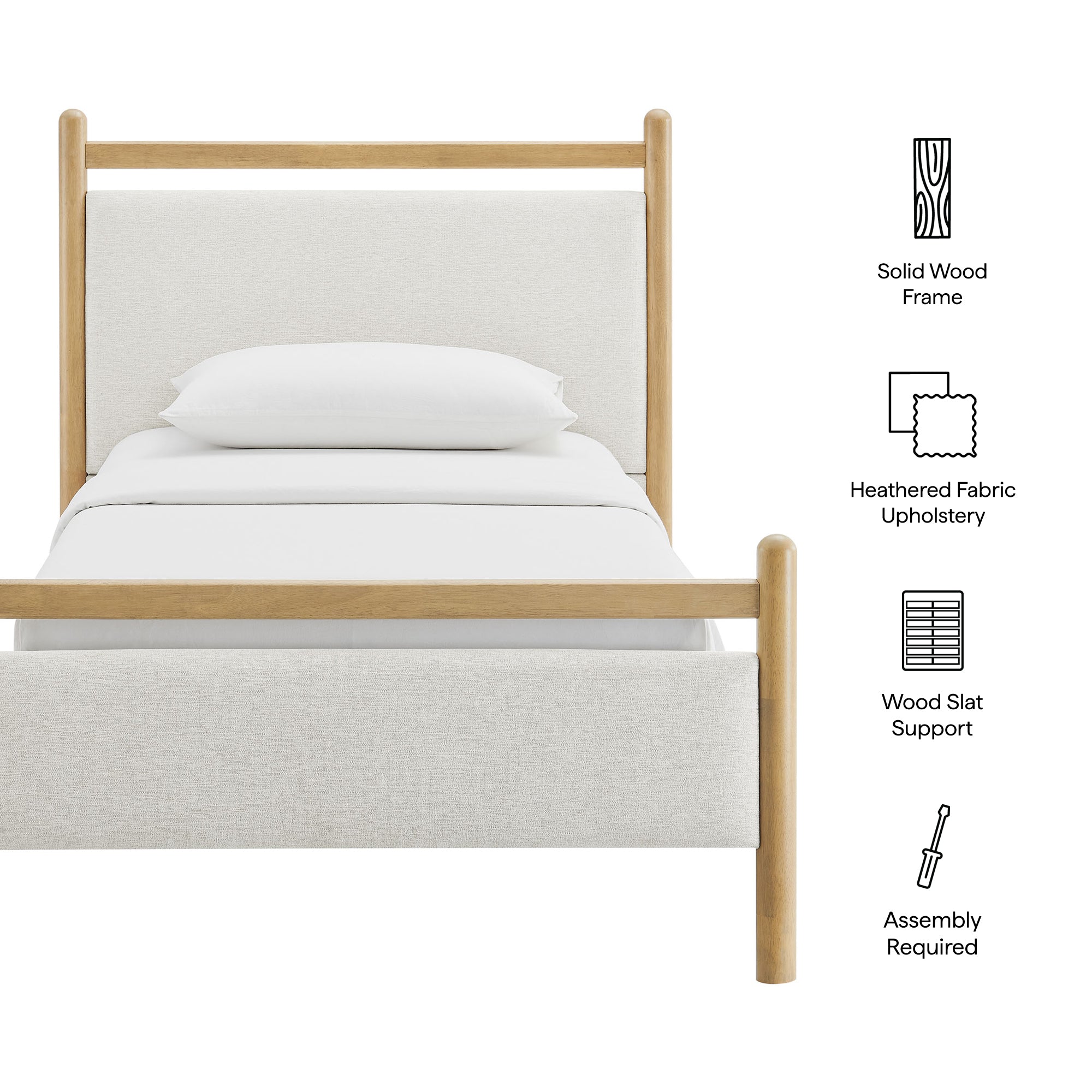 Ginny Twin Size Platform Bed Frame - Light Oak Heathered Ivory