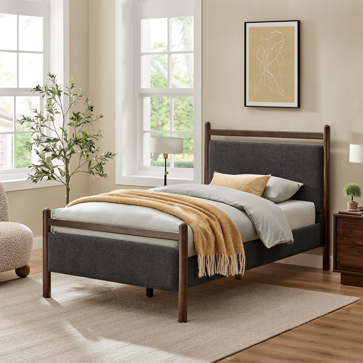 Ginny Twin Size Platform Bed Frame - Wenge Heathered Dark Gray