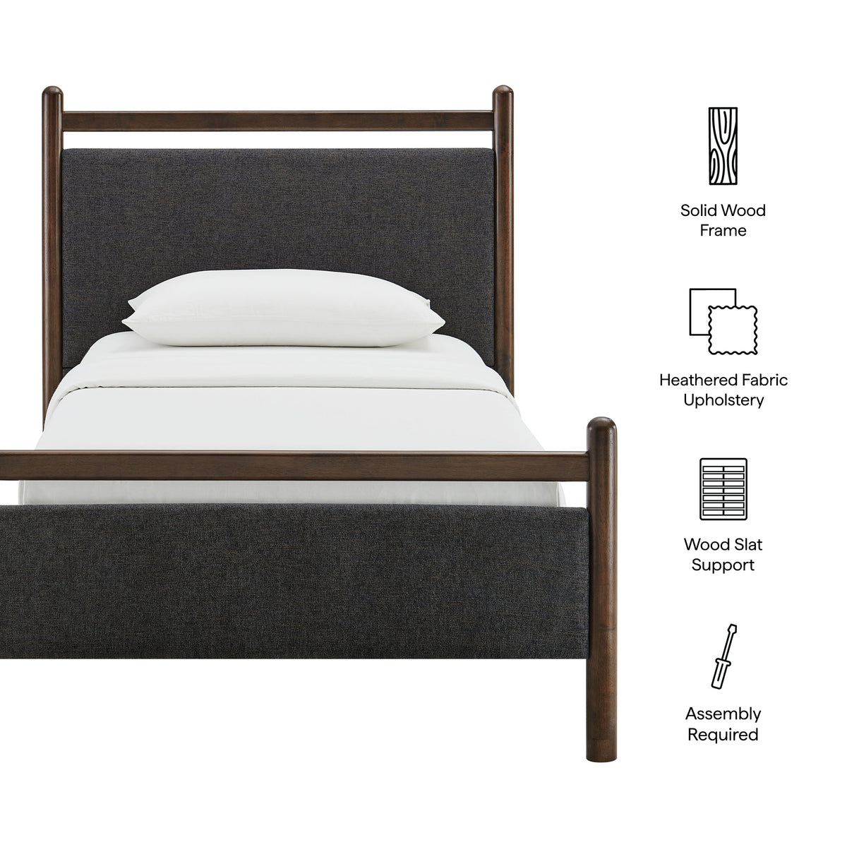 Ginny Twin Size Platform Bed Frame - Wenge Heathered Dark Gray
