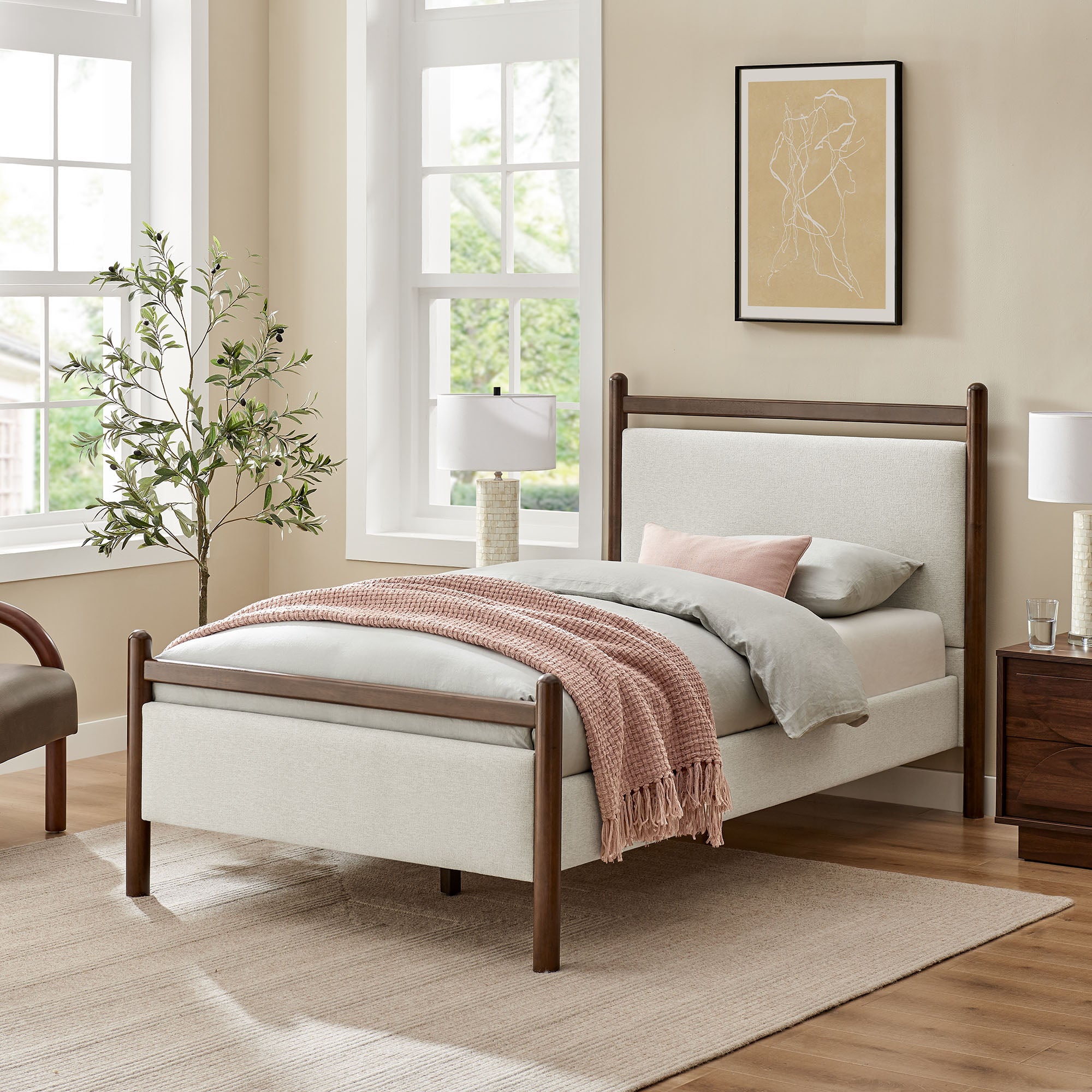 Ginny Twin Size Platform Bed Frame - Wenge Heathered Ivory