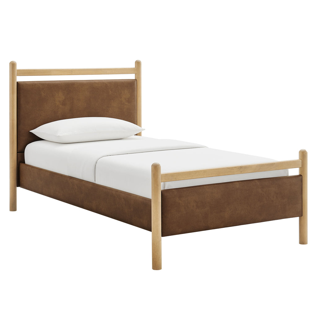 Ginny Twin Size Vegan Leather Platform Bed Frame - Light Oak Canyon