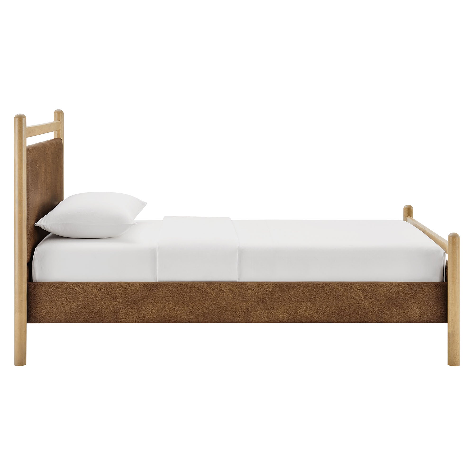 Ginny Twin Size Vegan Leather Platform Bed Frame - Light Oak Canyon