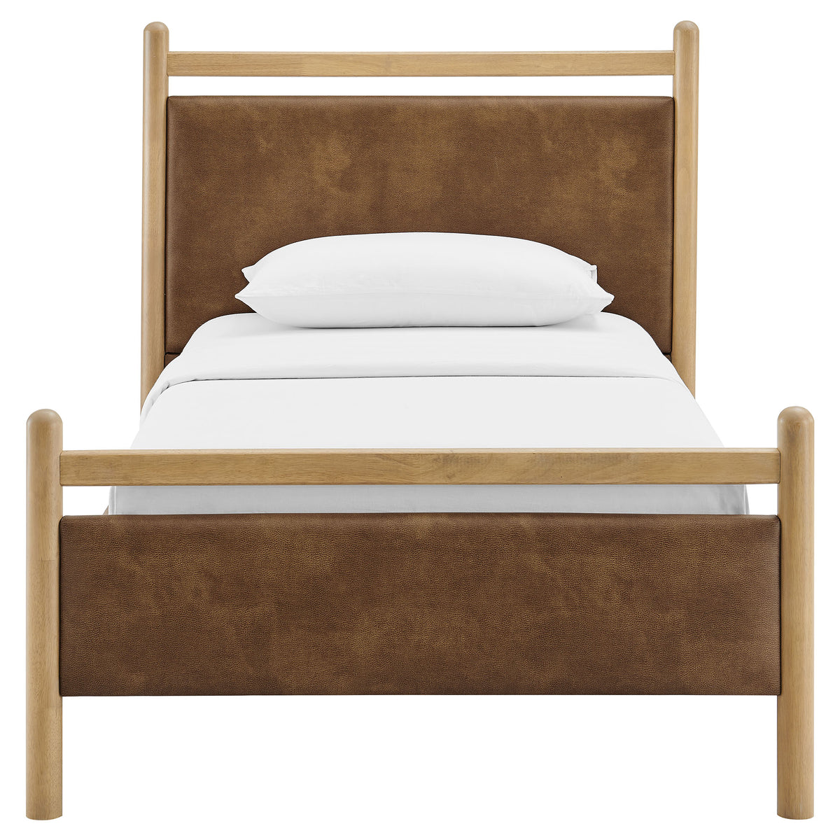 Ginny Twin Size Vegan Leather Platform Bed Frame - Light Oak Canyon