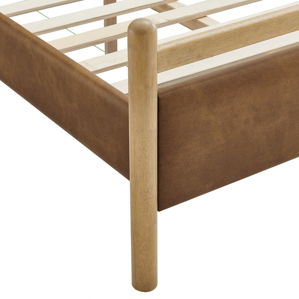 Ginny Twin Size Vegan Leather Platform Bed Frame - Light Oak Canyon