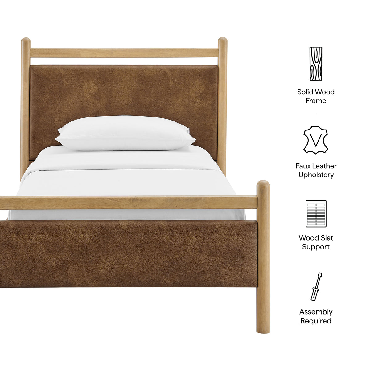 Ginny Twin Size Vegan Leather Platform Bed Frame - Light Oak Canyon