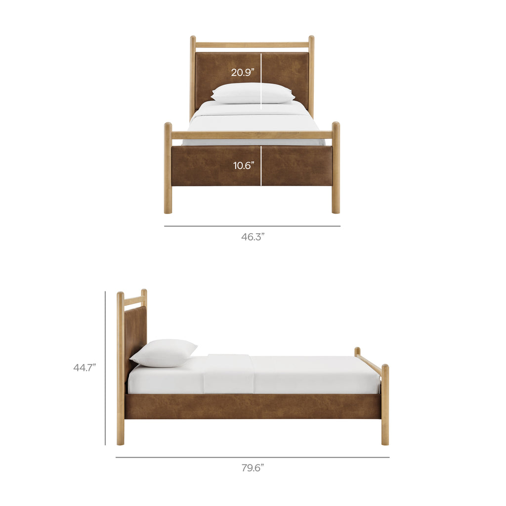 Ginny Twin Size Vegan Leather Platform Bed Frame - Light Oak Canyon