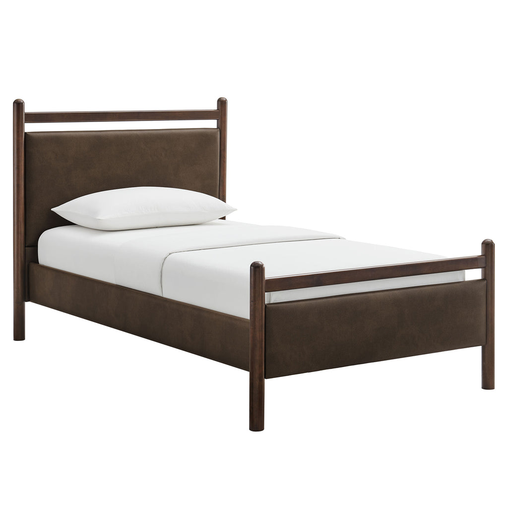 Ginny Twin Size Vegan Leather Platform Bed Frame - Wenge Mushroom