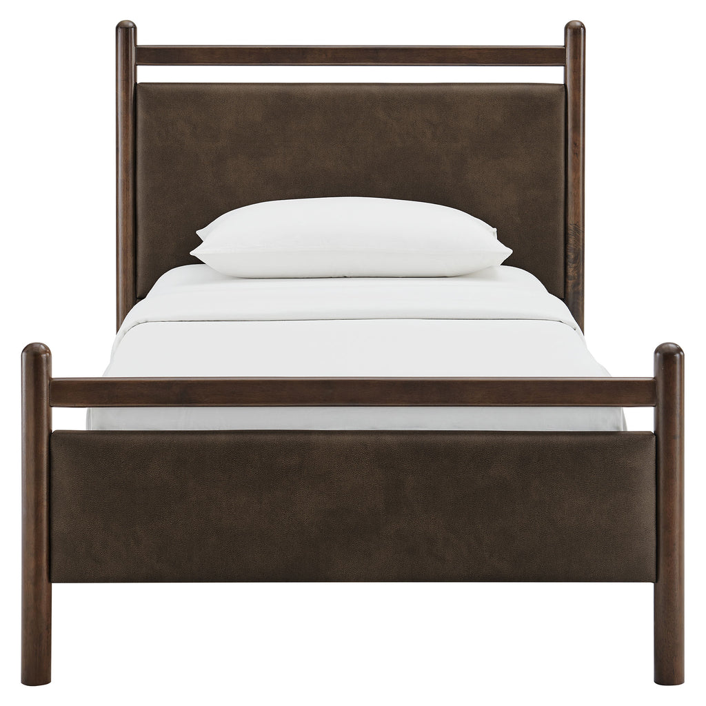 Ginny Twin Size Vegan Leather Platform Bed Frame - Wenge Mushroom