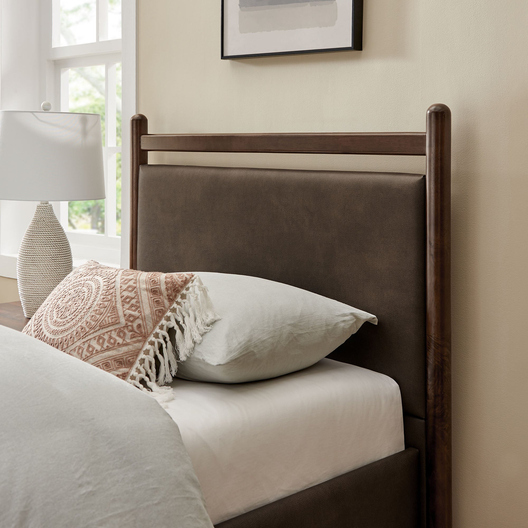 Ginny Twin Size Vegan Leather Platform Bed Frame - Wenge Mushroom