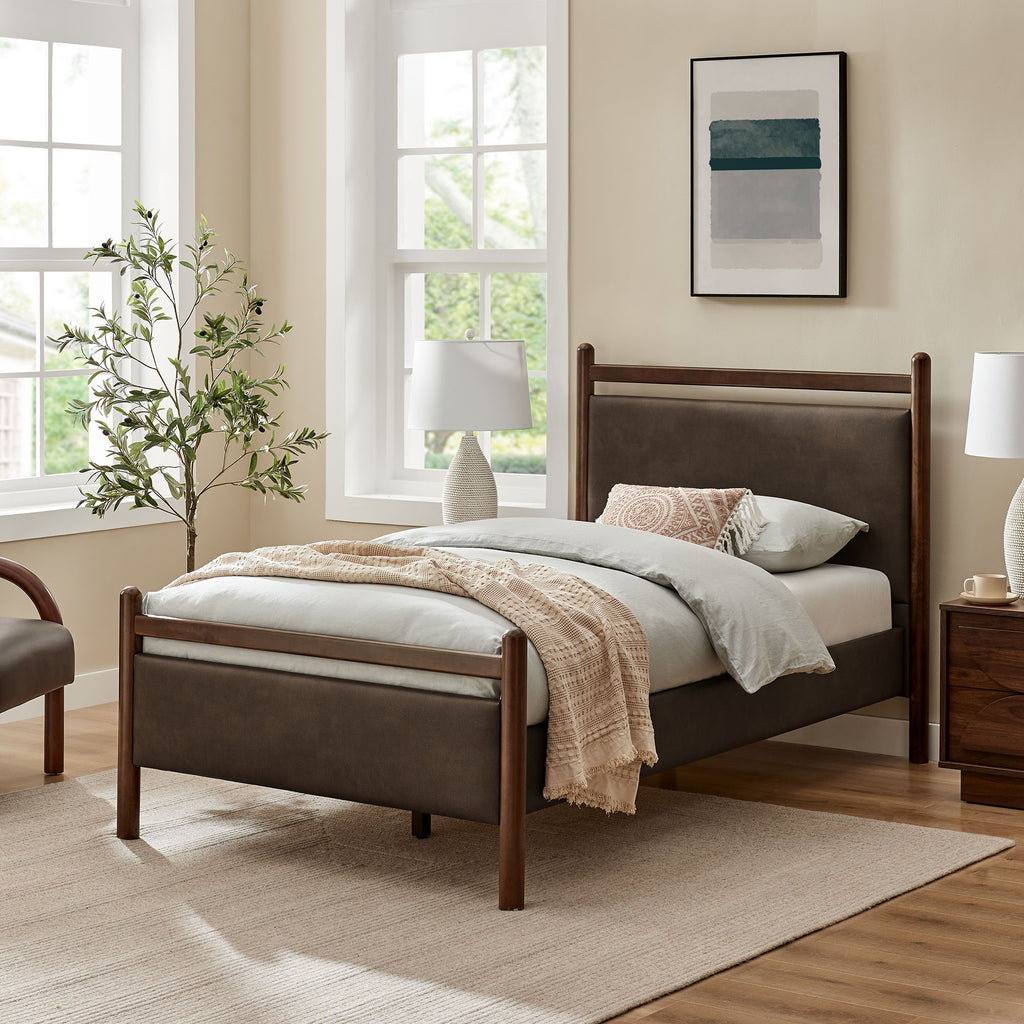 Ginny Twin Size Vegan Leather Platform Bed Frame - Wenge Mushroom