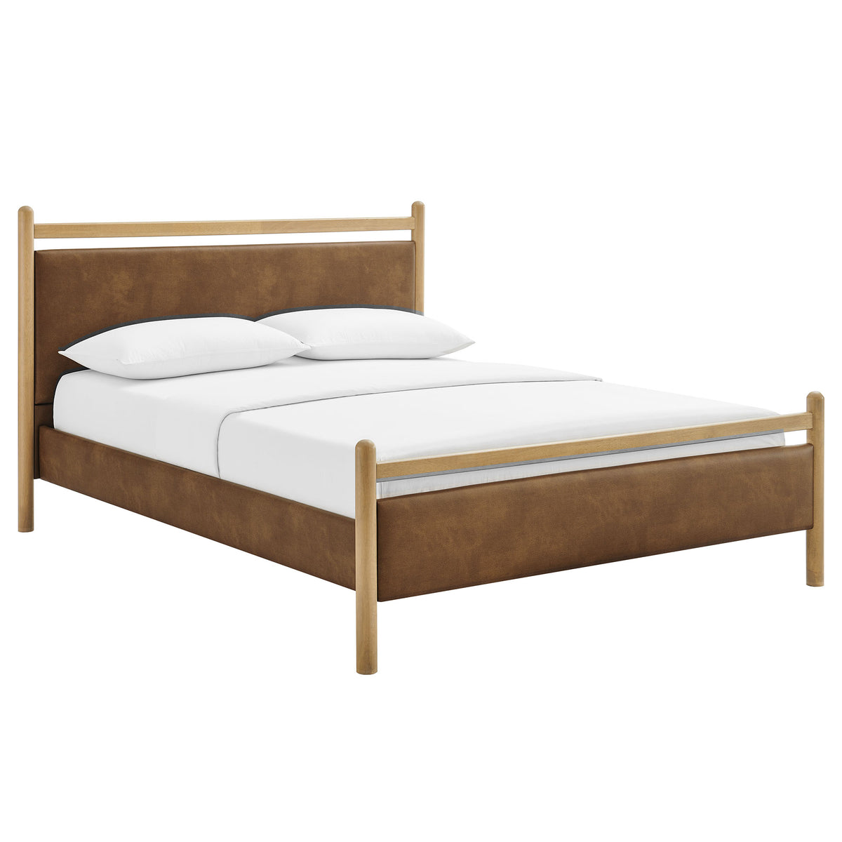 Ginny Full Size Vegan Leather Platform Bed Frame - Light Oak Canyon