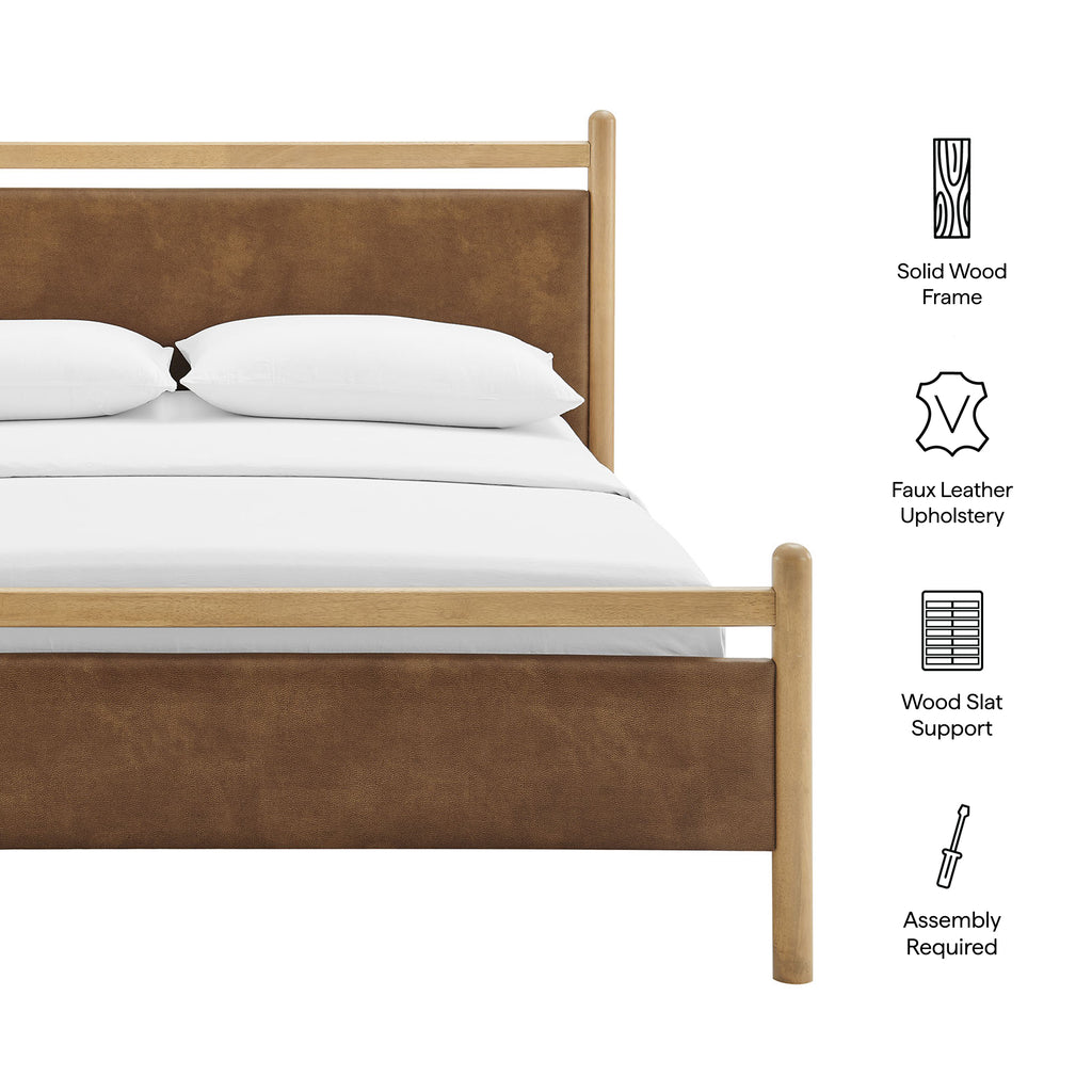Ginny Full Size Vegan Leather Platform Bed Frame - Light Oak Canyon