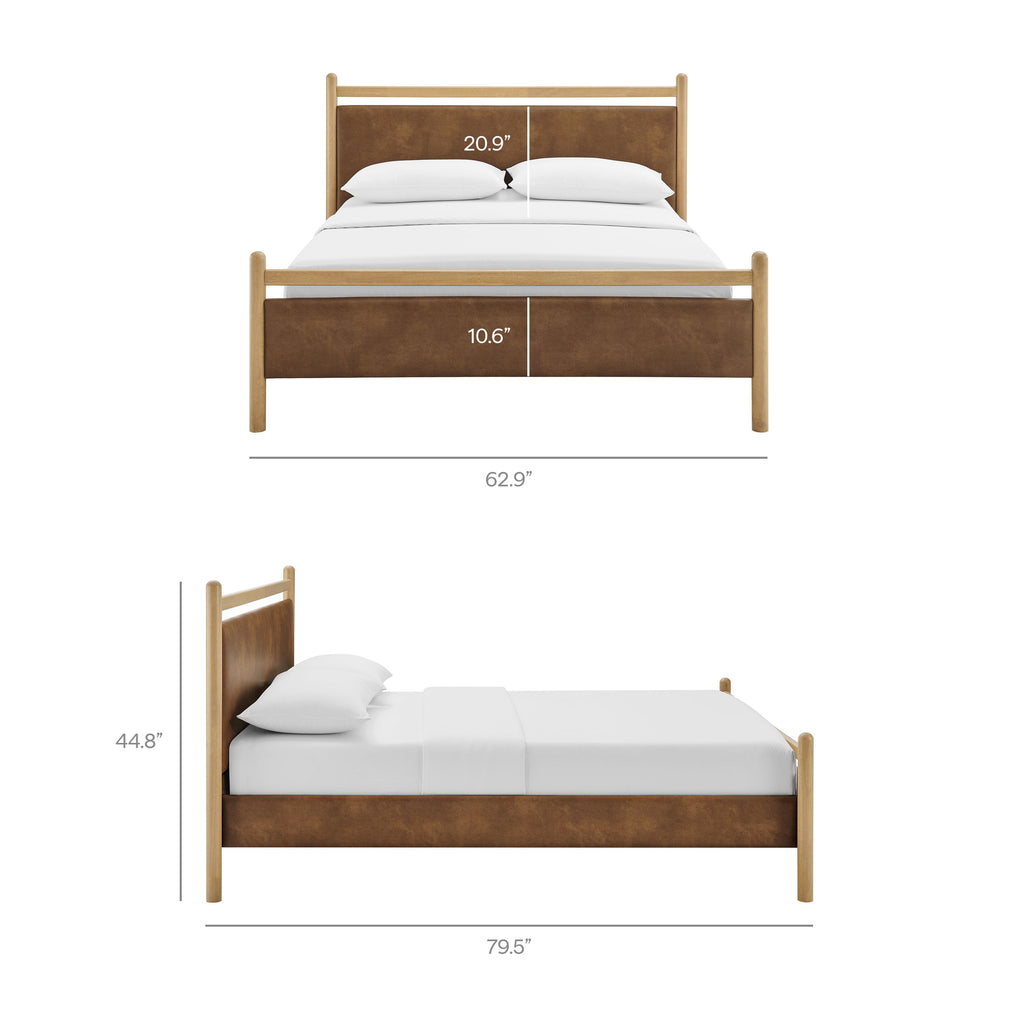 Ginny Full Size Vegan Leather Platform Bed Frame - Light Oak Canyon