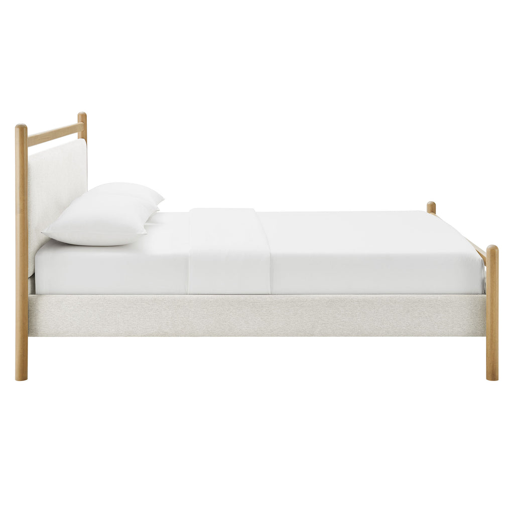 Ginny Queen Size Platform Bed Frame - Light Oak Heathered Ivory