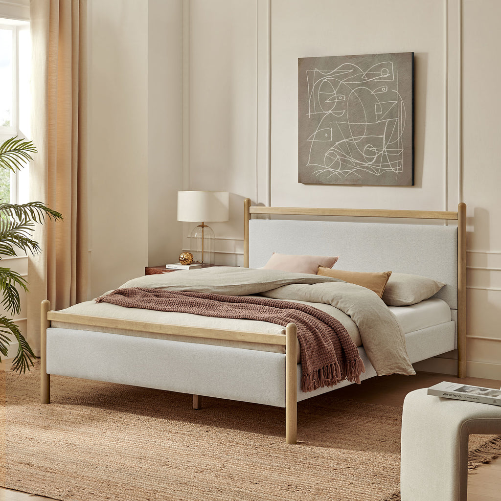 Ginny Queen Size Platform Bed Frame - Light Oak Heathered Ivory