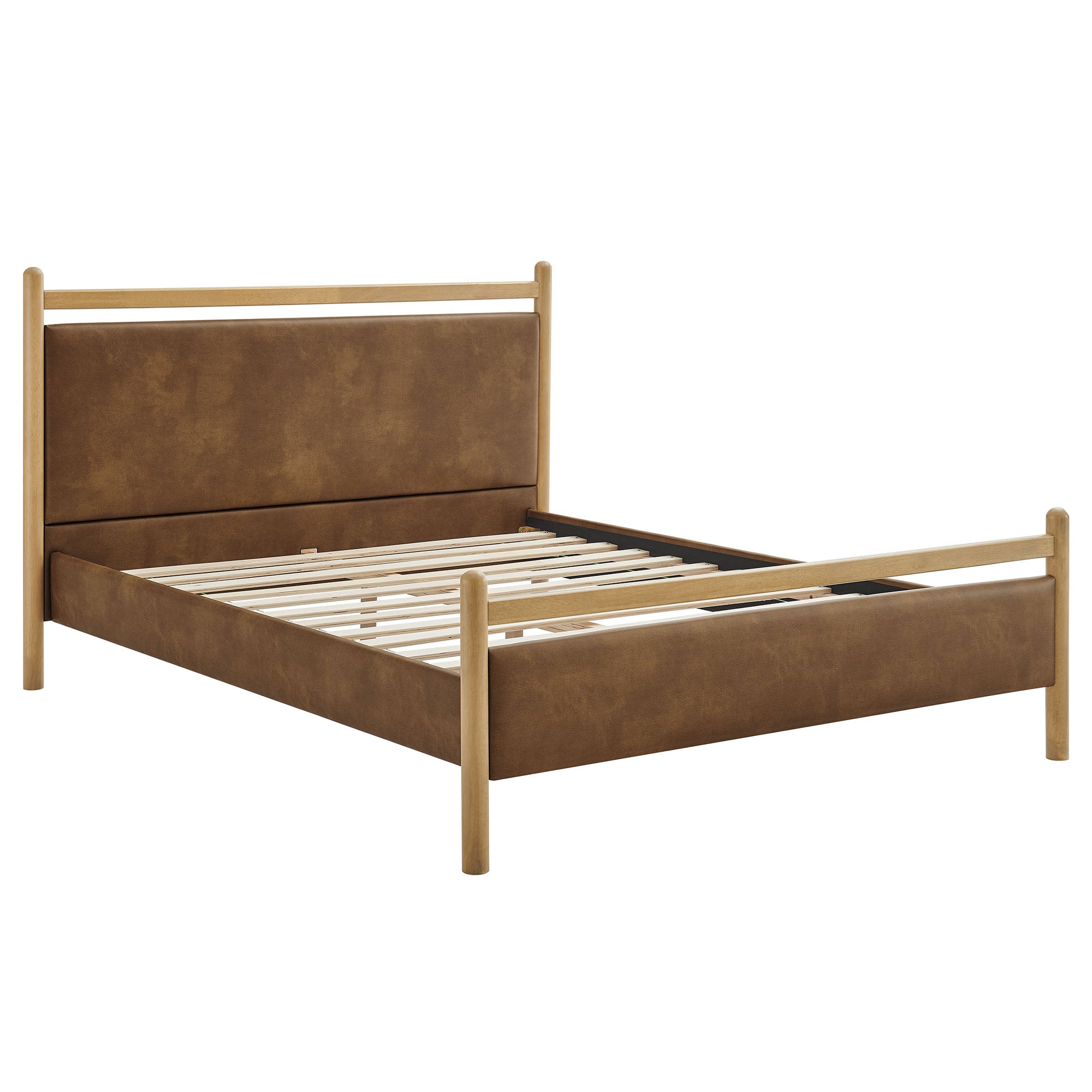 Ginny Queen Size Vegan Leather Platform Bed Frame - Light Oak Canyon
