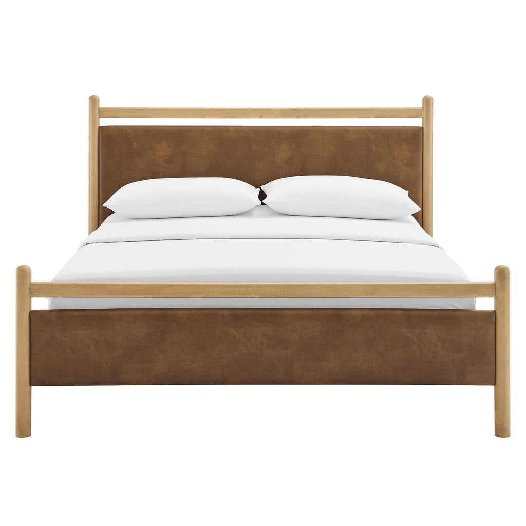 Ginny Queen Size Vegan Leather Platform Bed Frame - Light Oak Canyon