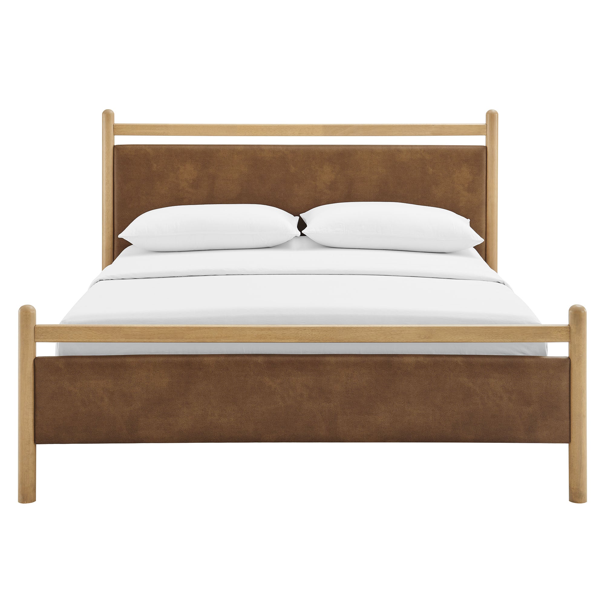 Ginny Queen Size Vegan Leather Platform Bed Frame - Light Oak Canyon