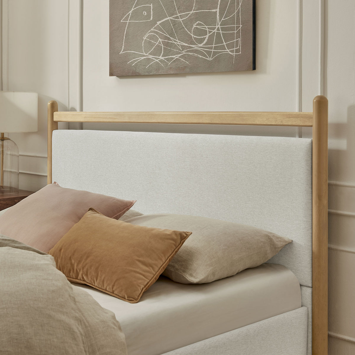 Ginny King Size Platform Bed Frame - Light Oak Heathered Ivory