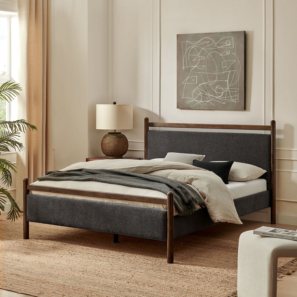Ginny King Size Platform Bed Frame - Wenge Heathered Dark Gray