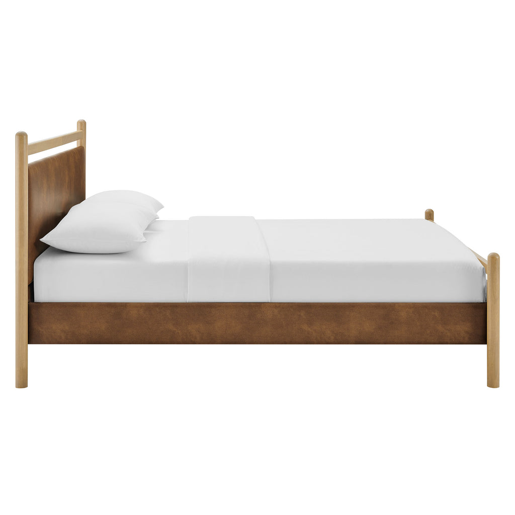 Ginny King Size Vegan Leather Platform Bed Frame - Light Oak Canyon