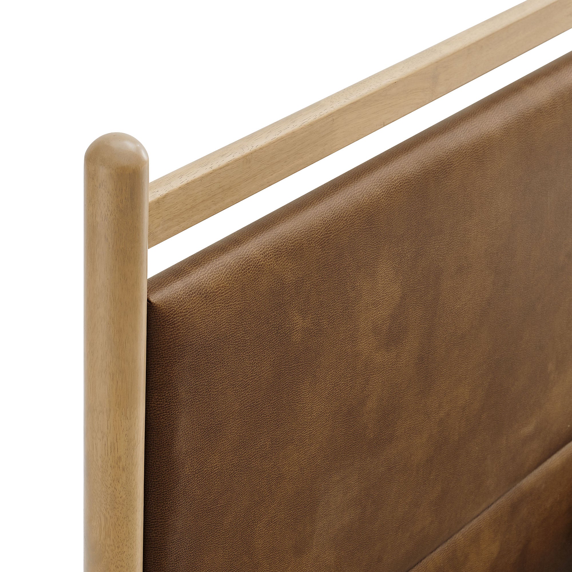 Ginny King Size Vegan Leather Platform Bed Frame - Light Oak Canyon