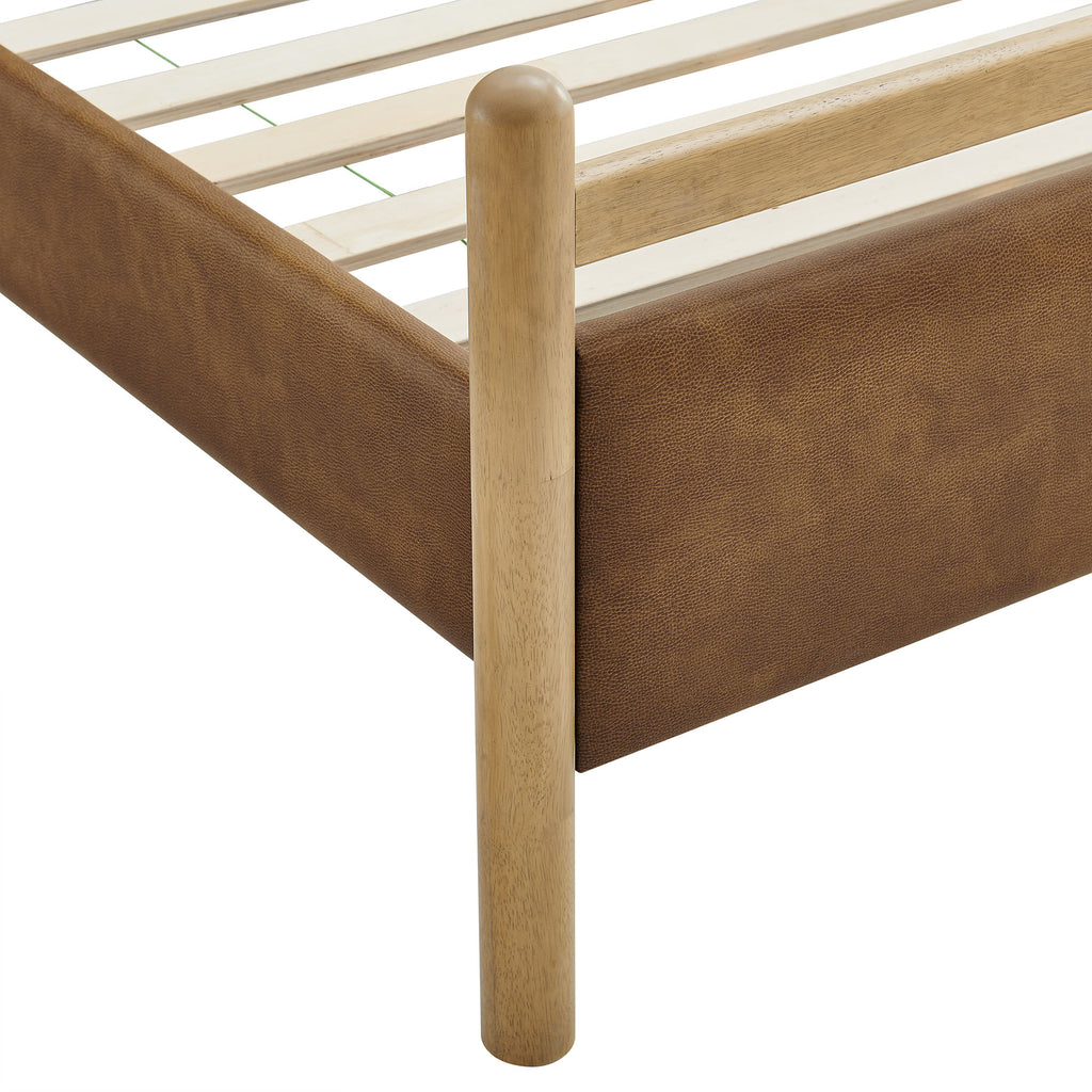 Ginny King Size Vegan Leather Platform Bed Frame - Light Oak Canyon