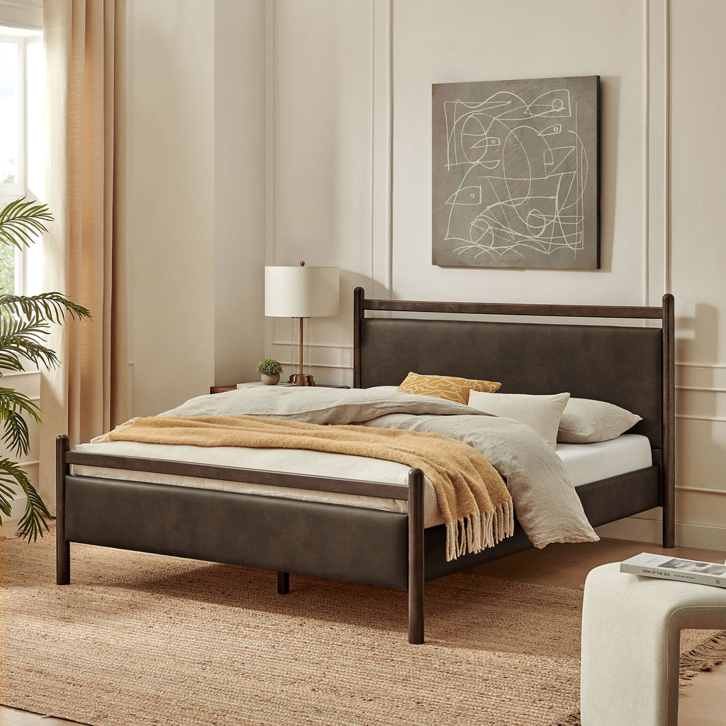 Ginny King Size Vegan Leather Platform Bed Frame - Wenge Mushroom