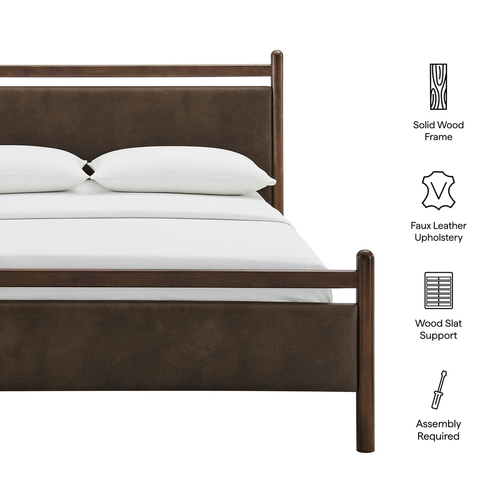 Ginny King Size Vegan Leather Platform Bed Frame - Wenge Mushroom