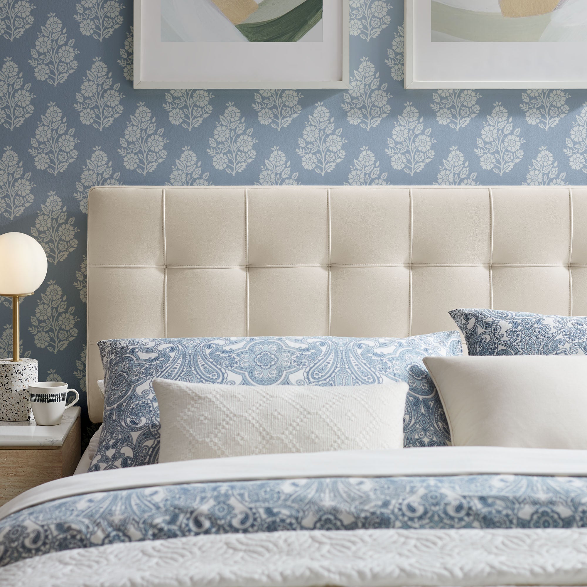 Lily Stain-Resistant Performance Velvet Full Size Headboard - Alabaster