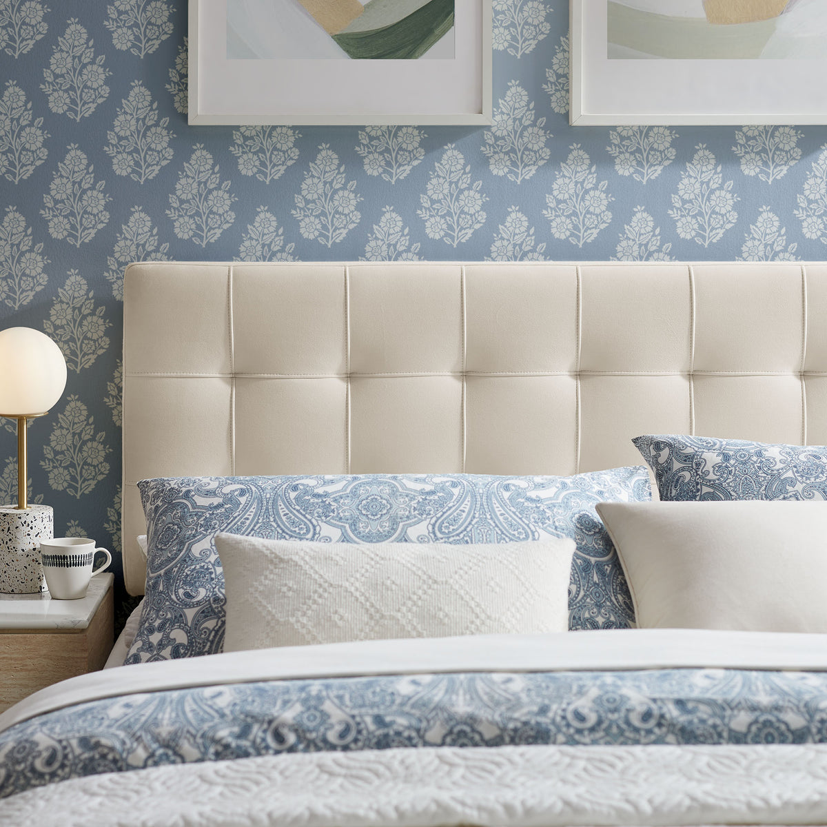 Lily Stain-Resistant Performance Velvet Queen Size Headboard - Alabaster