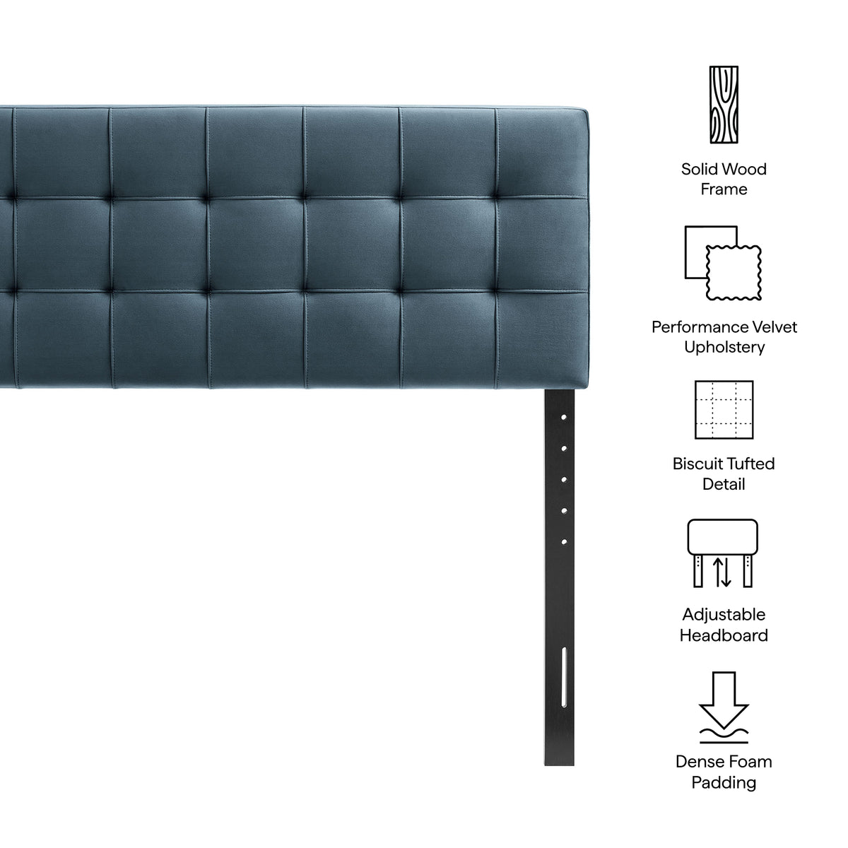 Lily Stain-Resistant Performance Velvet Queen Size Headboard - Cadet Blue