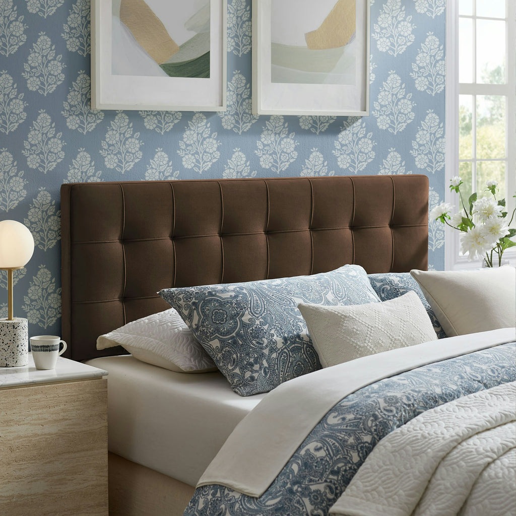 Lily Stain-Resistant Performance Velvet Queen Size Headboard - Chocolate Brown