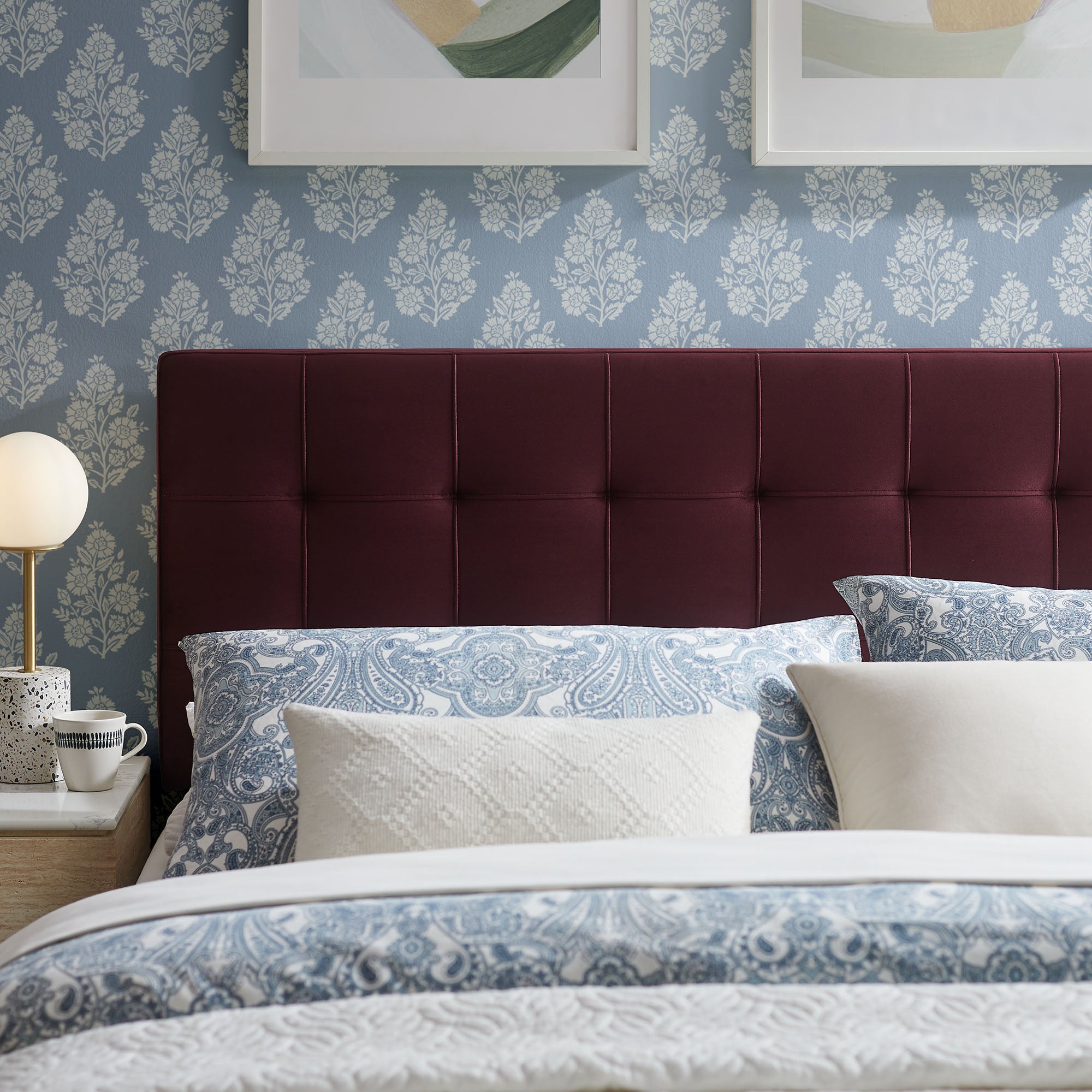 Lily Stain-Resistant Performance Velvet Queen Size Headboard - Mulberry
