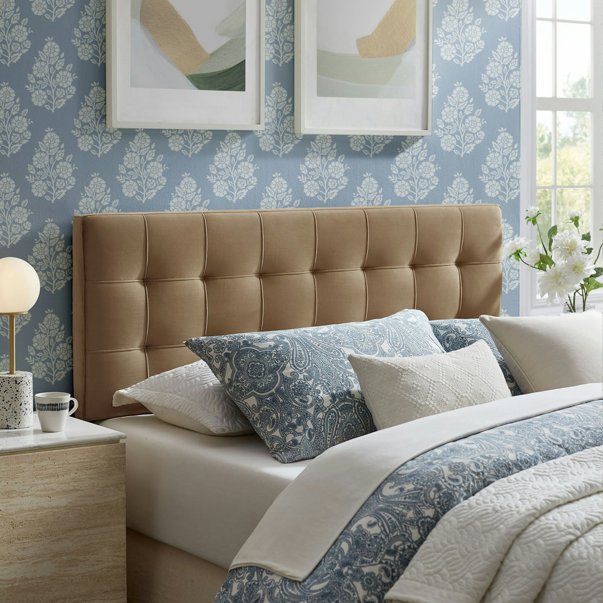 Lily Stain-Resistant Performance Velvet Queen Size Headboard - Taupe