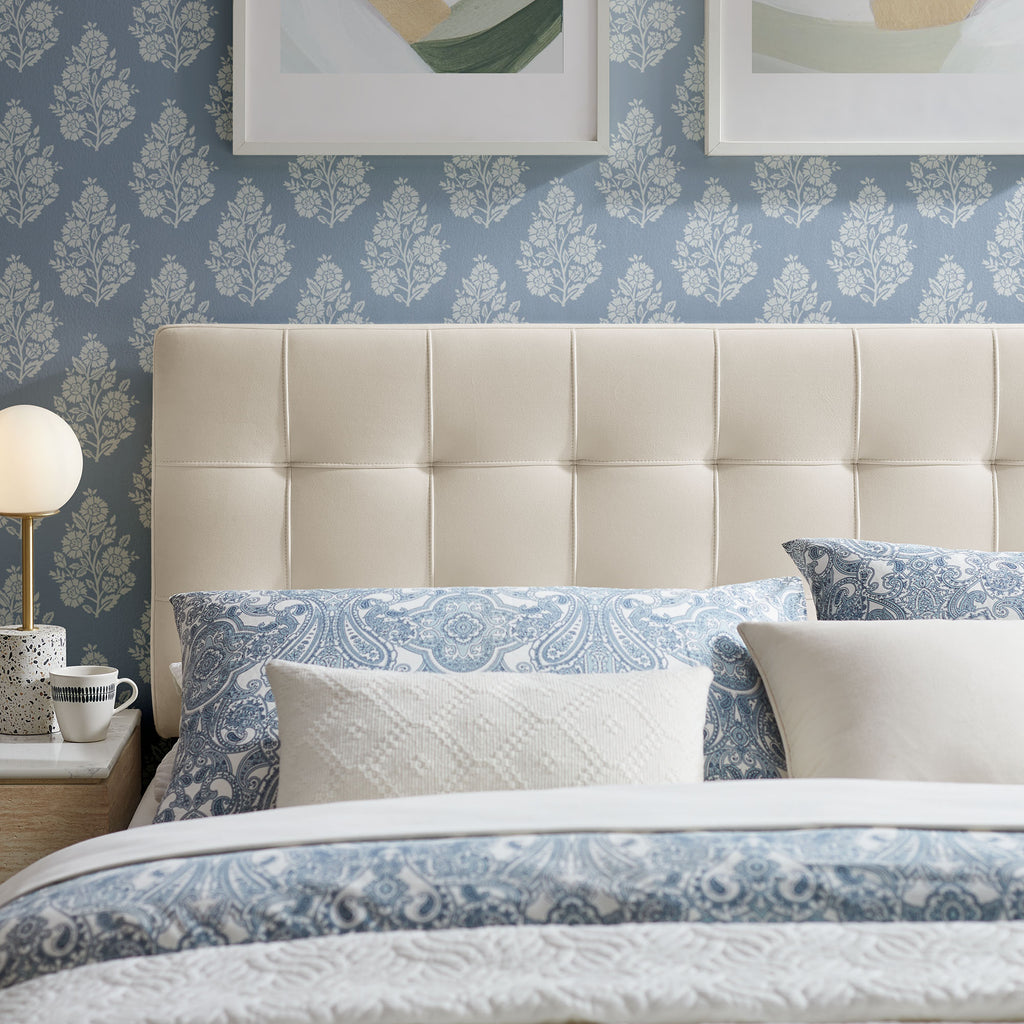 Lily Stain-Resistant Performance Velvet King Size Headboard - Alabaster