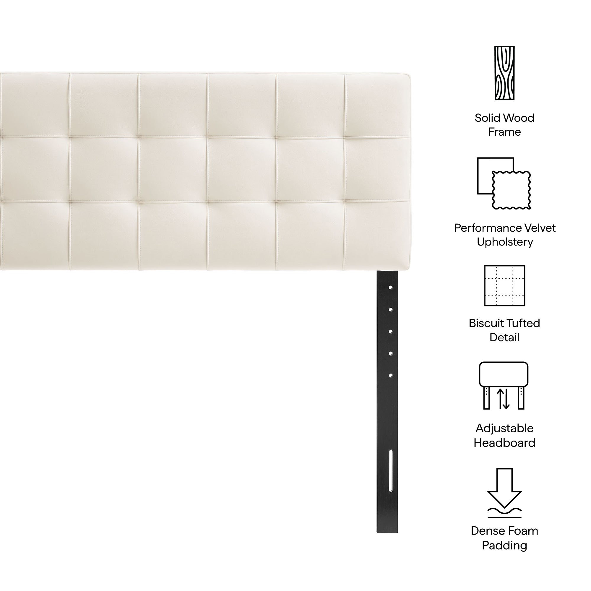 Lily Stain-Resistant Performance Velvet King Size Headboard - Alabaster