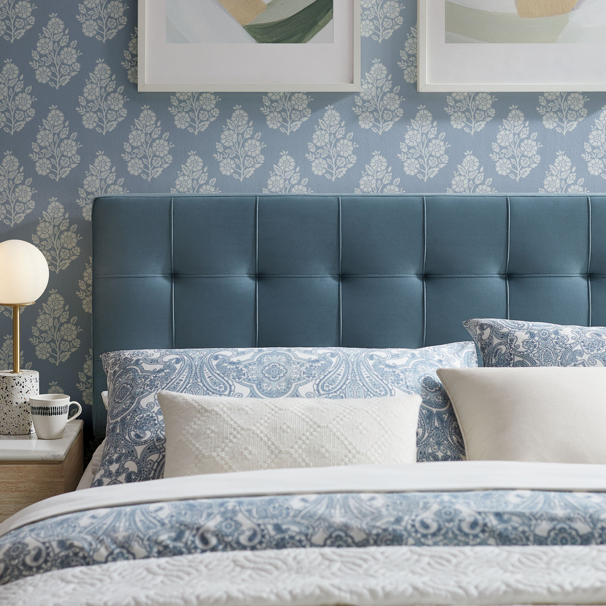Lily Stain-Resistant Performance Velvet King Size Headboard - Cadet Blue