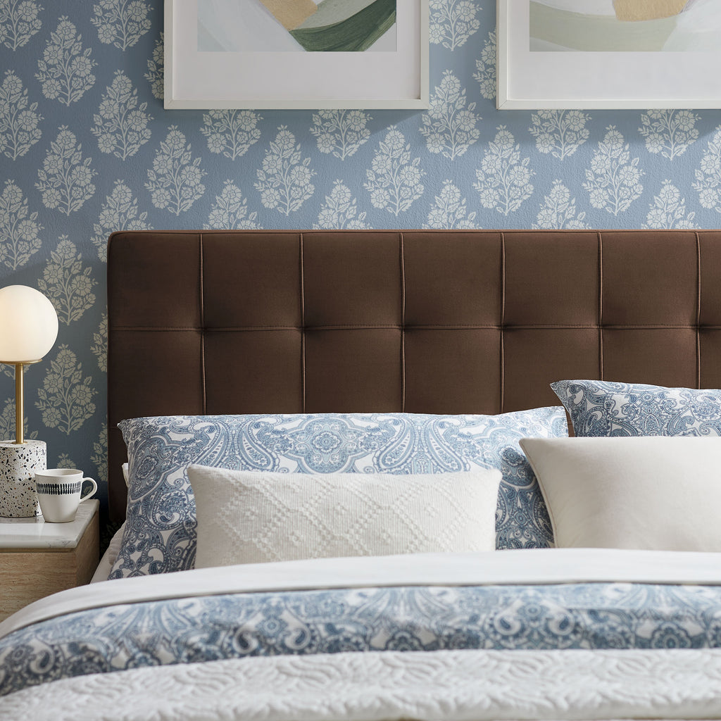 Lily Stain-Resistant Performance Velvet King Size Headboard - Chocolate Brown