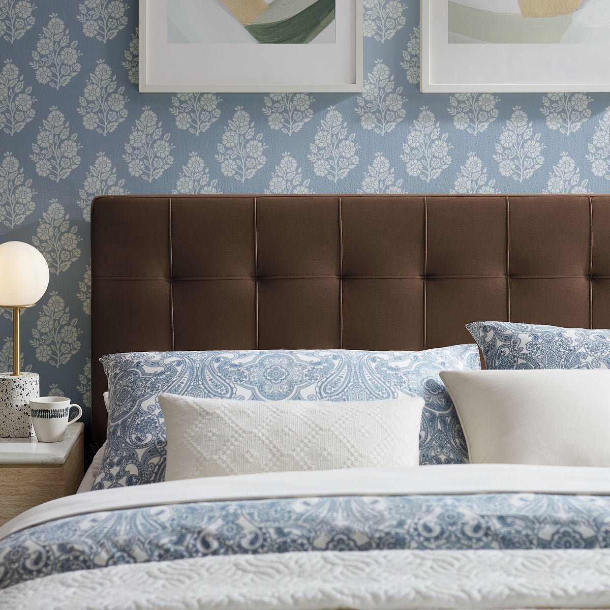 Lily Stain-Resistant Performance Velvet King Size Headboard - Chocolate Brown