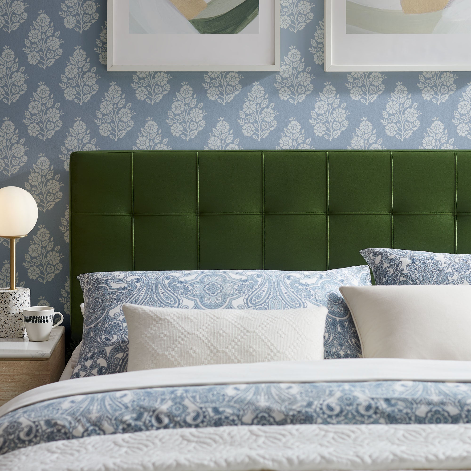 Lily Stain-Resistant Performance Velvet King Size Headboard - Moss Green