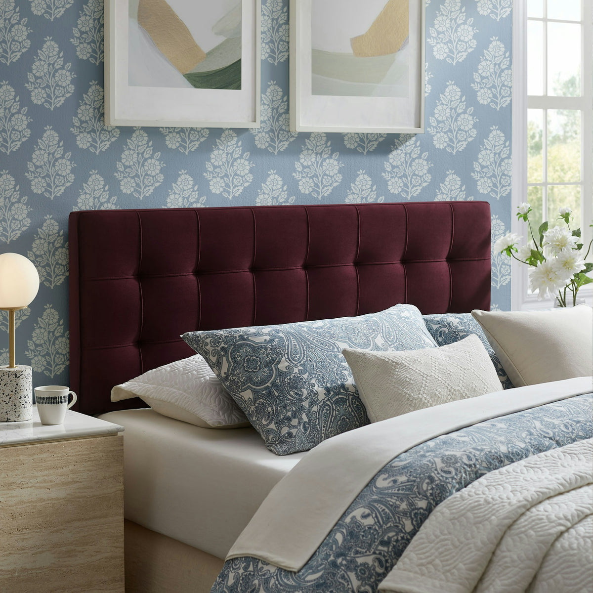 Lily Stain-Resistant Performance Velvet King Size Headboard - Mulberry