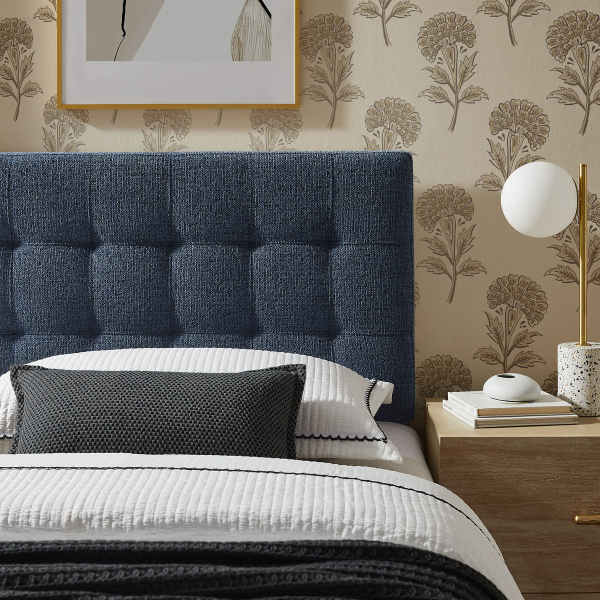 Lily Upholstered Twin Size Headboard - Navy Chenille