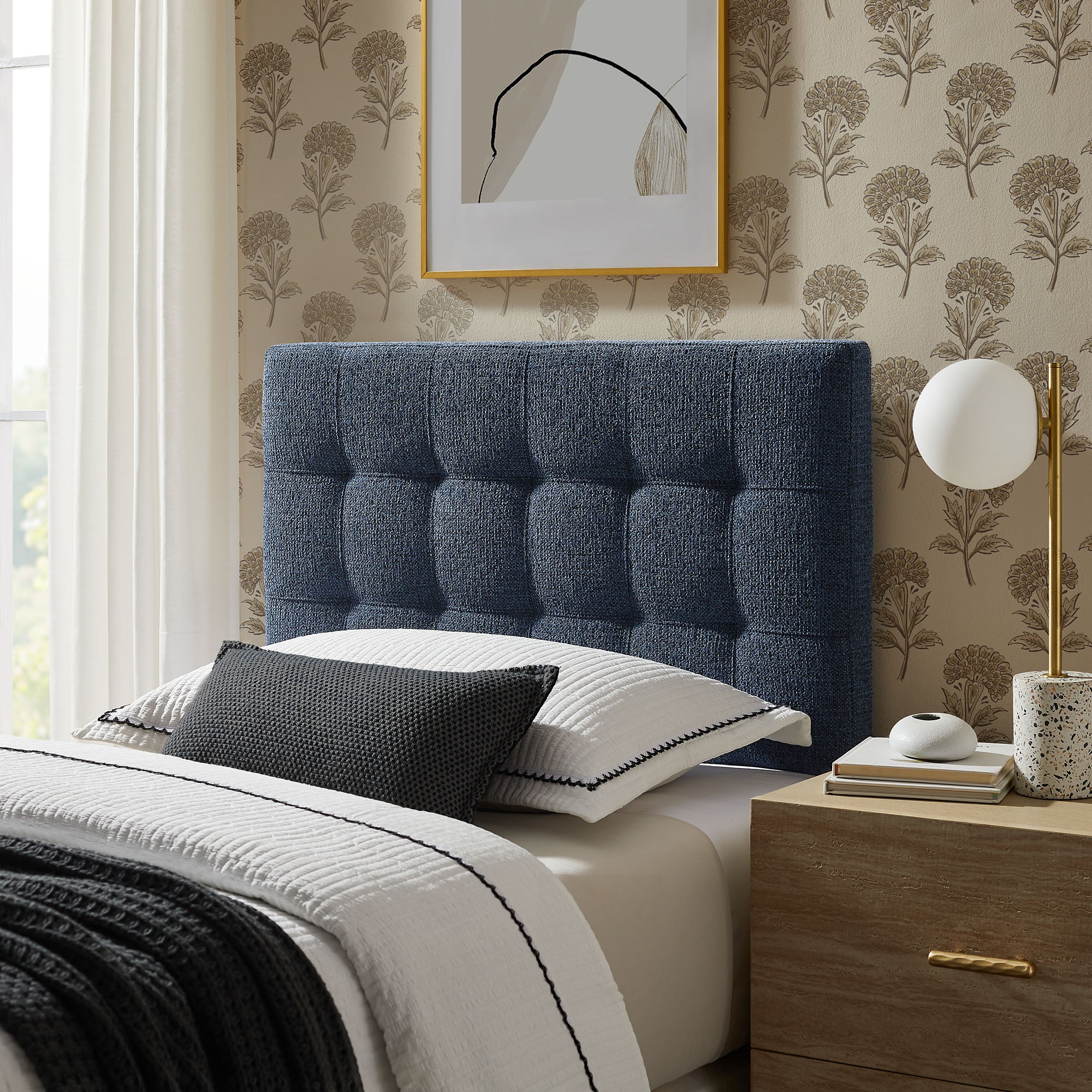 Lily Upholstered Twin Size Headboard - Navy Chenille