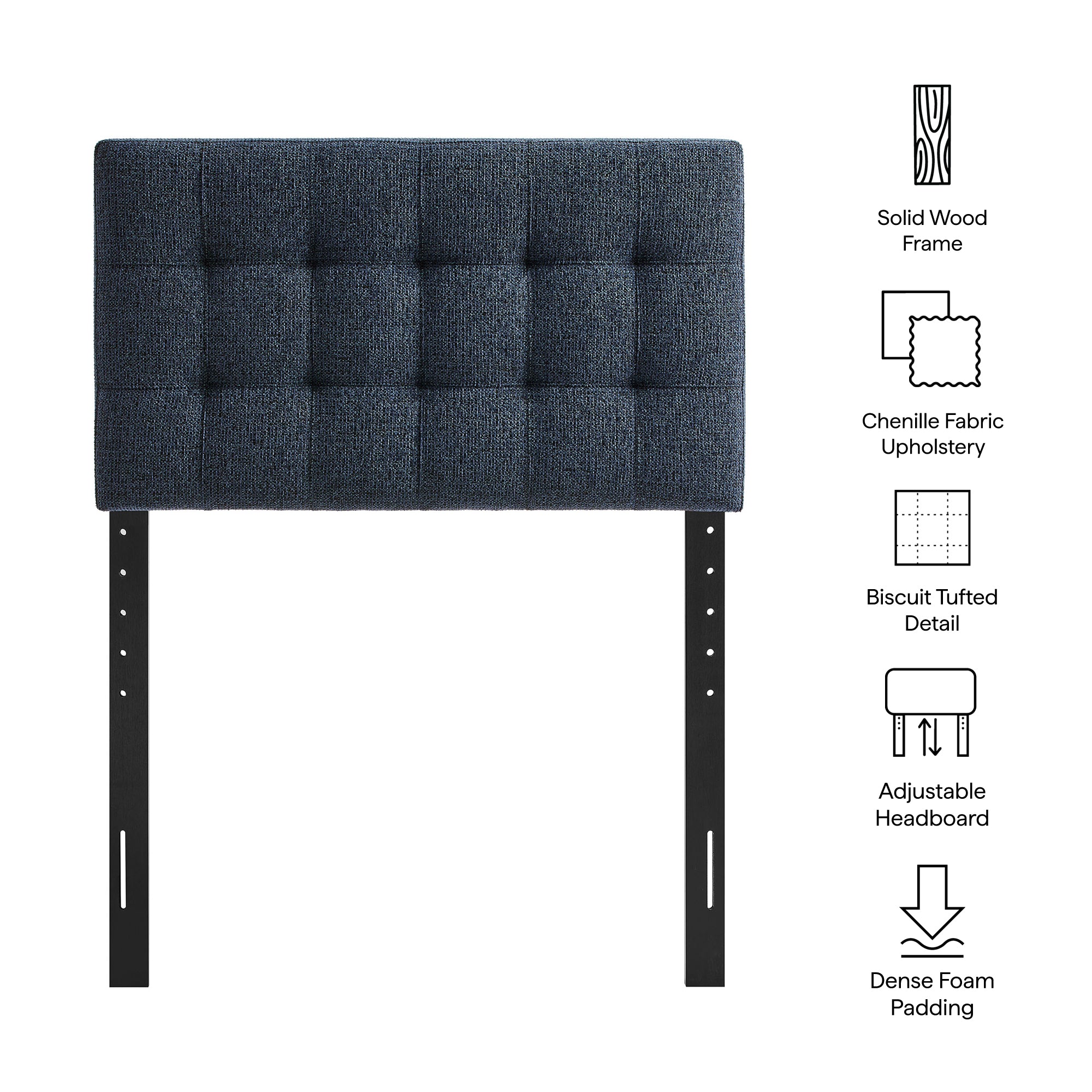 Lily Upholstered Twin Size Headboard - Navy Chenille