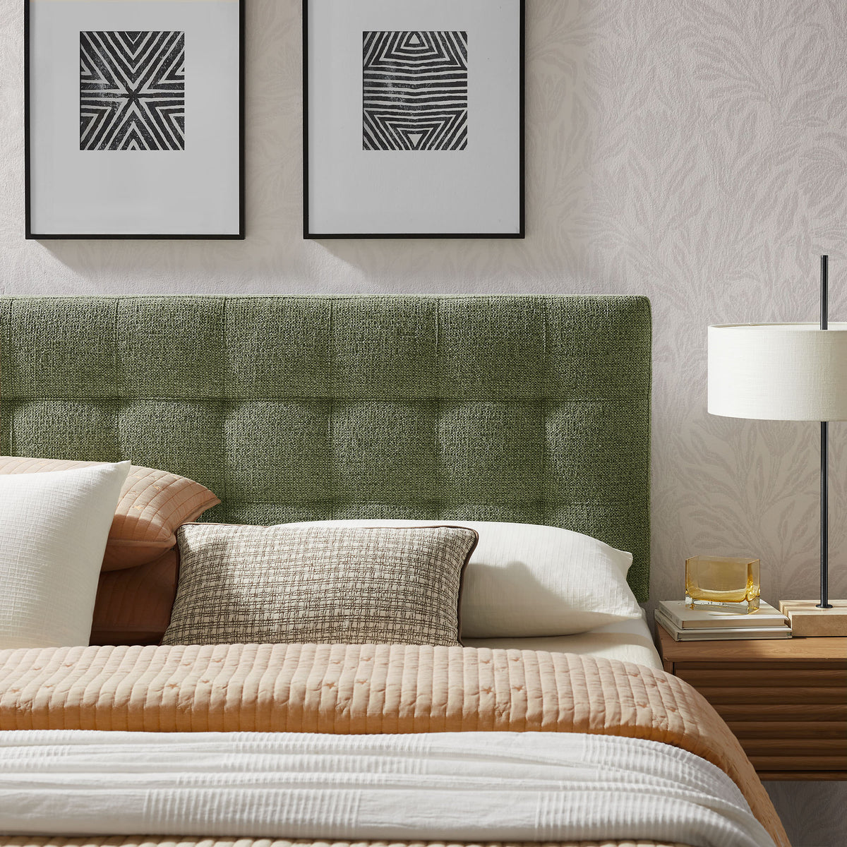 Lily Upholstered Queen Size Headboard - Leaf